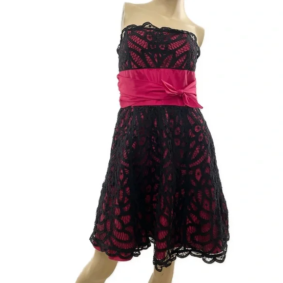 Betsey Johnson | Dresses | Betsey Johnson Black Lace And Pink Satin  Strapless Awesome Cocktail Dress | Poshmark